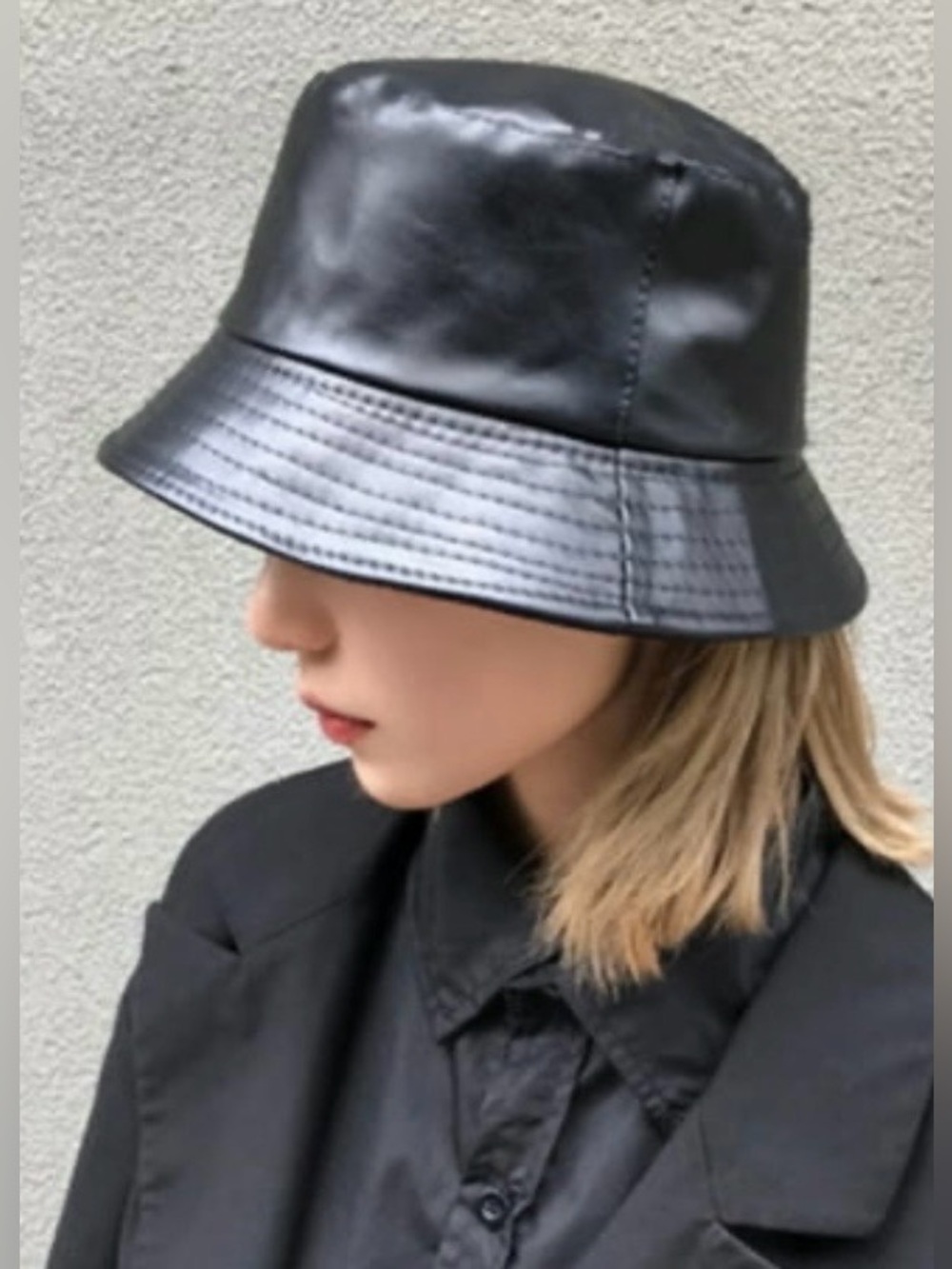 BUCKET Hat faux leather unbranded black soft classic street wear NEW size OSFA
